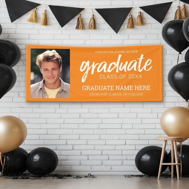 Graduation Photo - Class of with Orange Virtual Banner (Custom Graduation Banner with Photo and Grad Name)