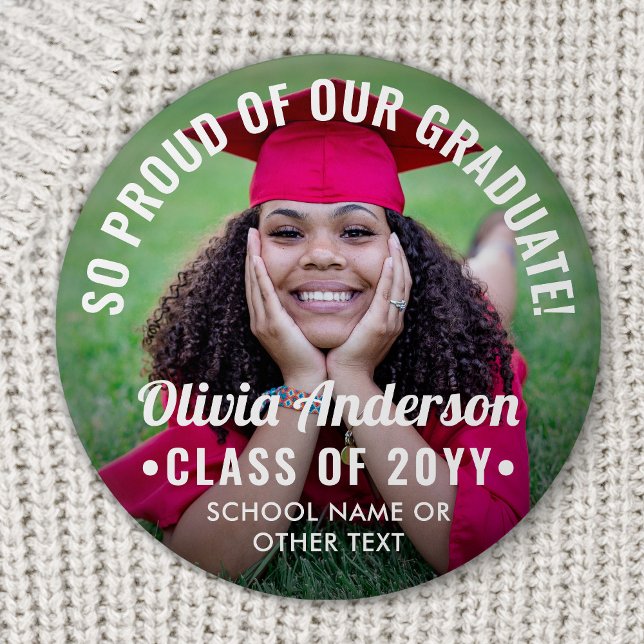 Graduation Photo Class Year Modern Text Overlay 3 Inch Round Button (Creator Uploaded)