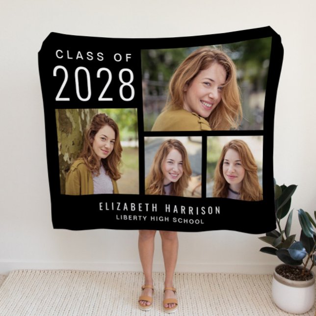 Graduation Photo Collage Black Fleece Blanket (Creator Uploaded)