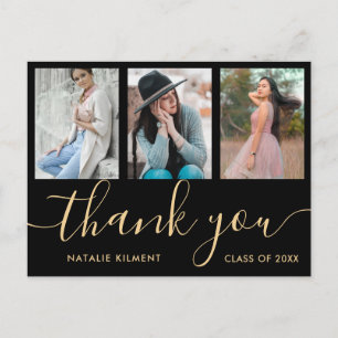 Graduation Photo Collage Black Thank You Postcard