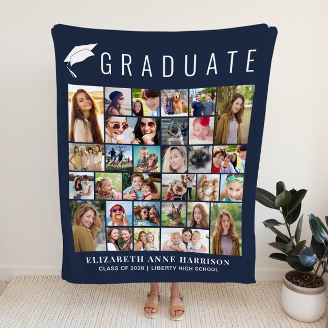 Graduation Photo Collage Blue Fleece Blanket (Graduation Photo Collage Blue Fleece Blanket)