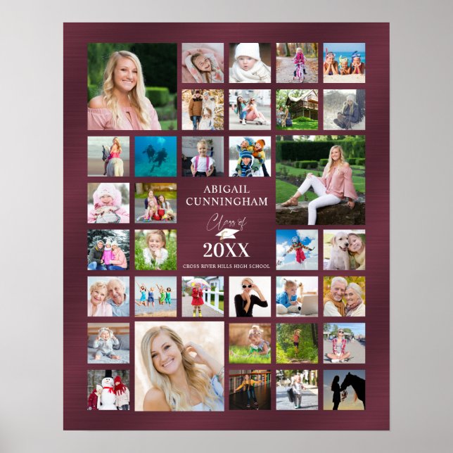 Graduation Photo Collage CLASS OF Maroon Party Poster (Front)