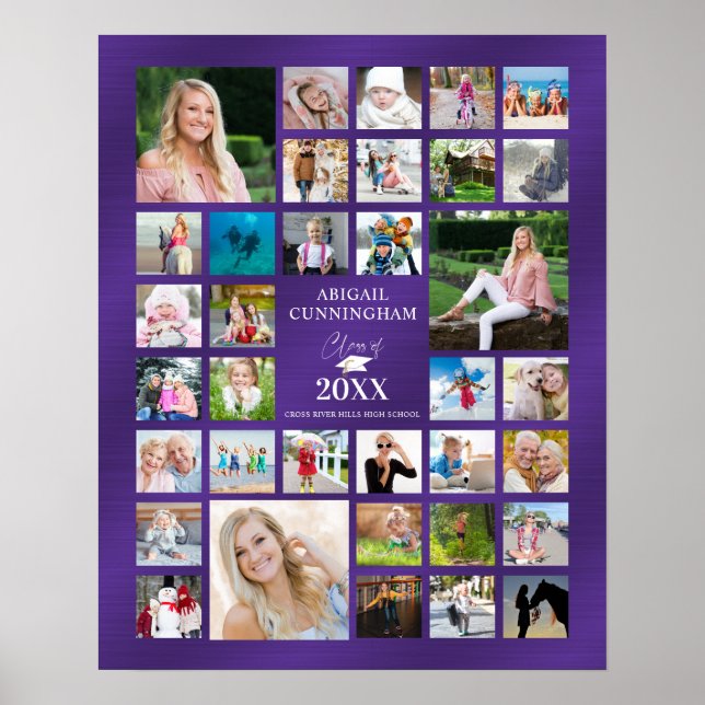 Graduation Photo Collage CLASS OF Purple Poster (Front)