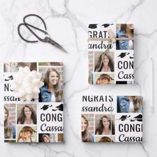 Graduation Photo Collage CONGRATS Name 7 Photos Wrapping Paper Sheet