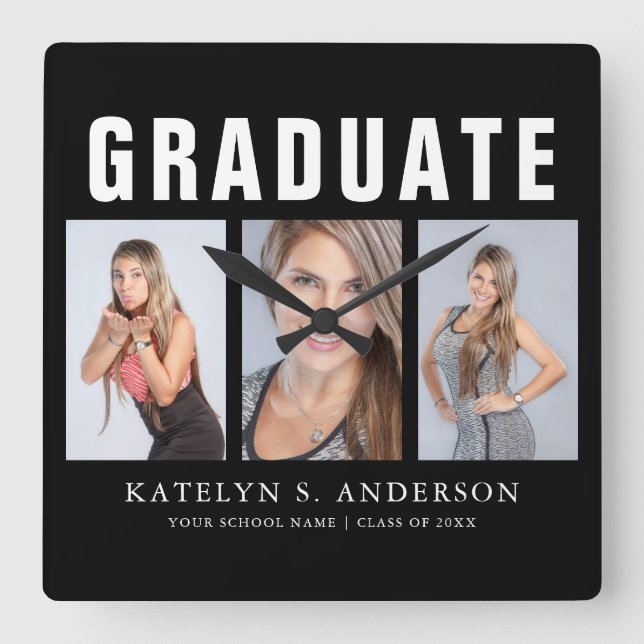 Graduation Photo Collage Congratulations Square Wa Square Wall Clock (Front)