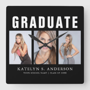 Graduation Photo Collage Congratulations Square Wa Wall Clock