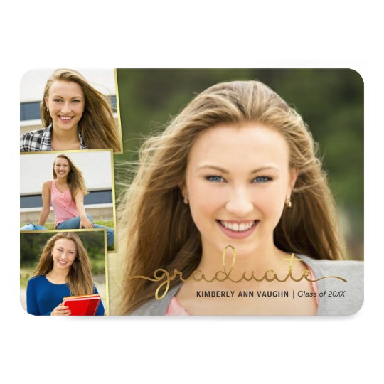 Graduation Photo Collage Gold Handwritten Script Card