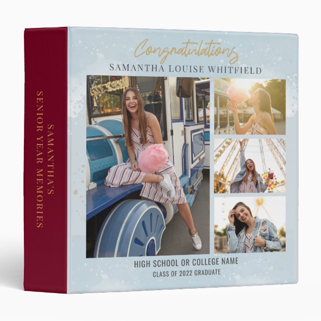 Graduation Photo Collage Grad Memories Burgundy Binder (Front/Spine)