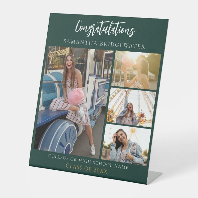 Graduation Photo Collage Grad Party 2025 Pedestal Sign (Front)