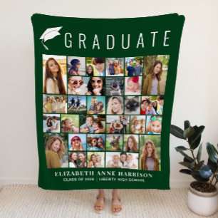 Graduation Photo Collage Green Fleece Blanket
