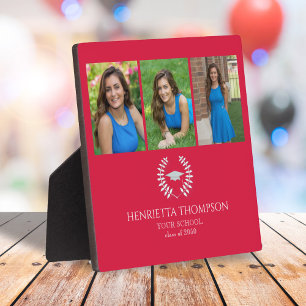 Graduation Photo Collage Laureate Crimson Red Plaque