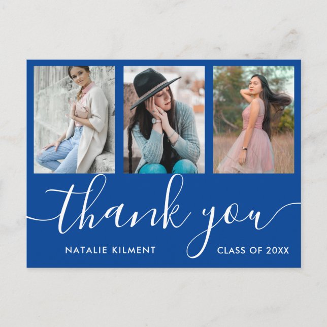 Graduation Photo Collage Merci bleu Carte postale (Devant)