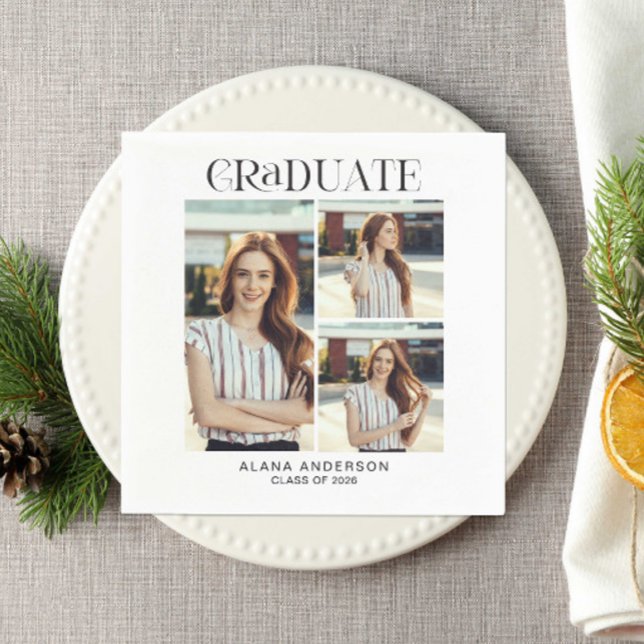 Graduation Photo Collage Modern Elegant Napkin (Creator Uploaded)