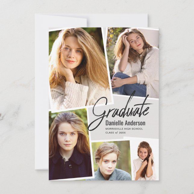 Graduation Photo Collage Modern Marker Script Announcement (Front)