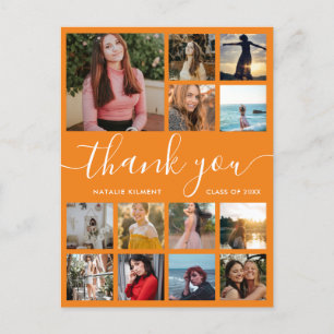 Graduation Photo Collage Orange Thank You Postcard