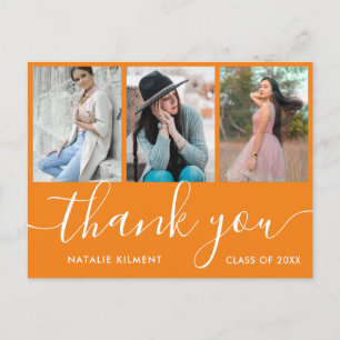 Graduation Photo Collage Orange Thank You Postcard