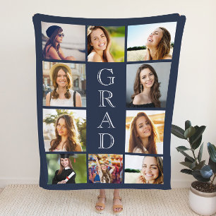 Graduation Photo Collage Personalized Blue Sherpa Blanket