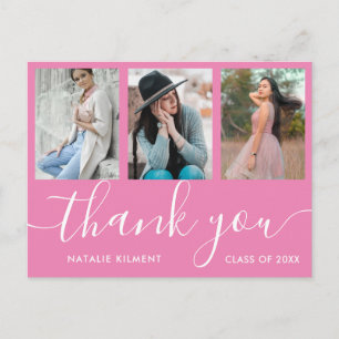 Graduation Photo Collage Pink Thank You Postcard