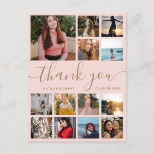 Graduation Photo Collage Pink Thank You Postcard