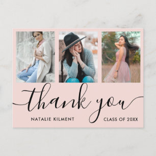 Graduation Photo Collage Pink Thank You Postcard