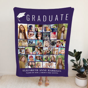 Graduation Photo Collage Purple Fleece Blanket