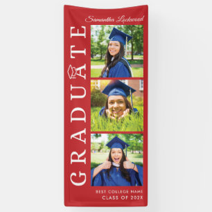 Graduation Photo Collage Red and White Grad 2026 Banner