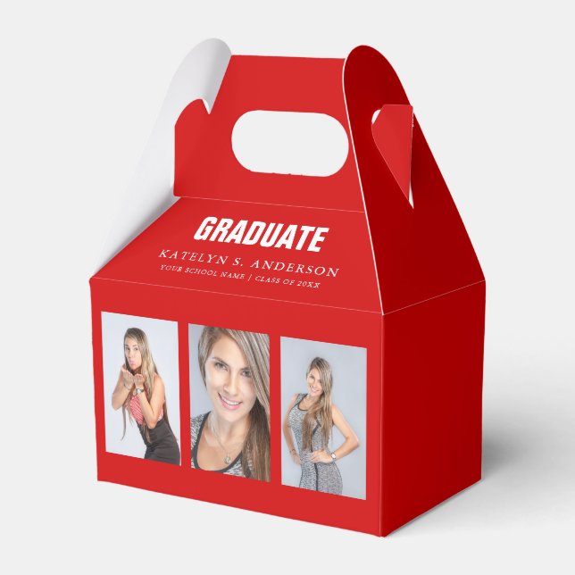 Graduation Photo Collage Red Custom Favour Box (Front Side)
