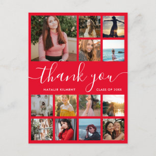 Graduation Photo Collage Red Thank You Postcard