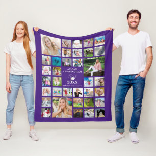 Graduation Photo Collage Script CLASS OF Purple Fleece Blanket