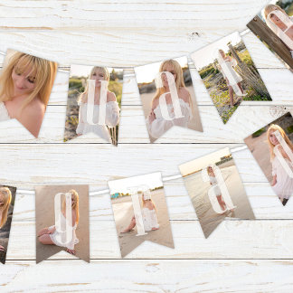 Graduation Photo Collage Simple Minimalist Elegant Bunting Flags