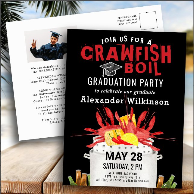 Graduation Photo Crawfish Boil Party Invitation Postcard (Creator Uploaded)