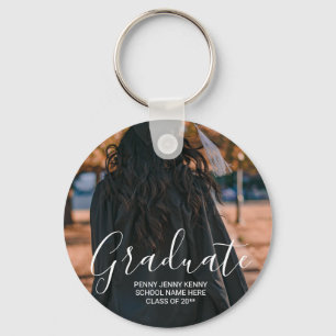 Graduation photo custom modern stylish script keychain