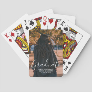 Graduation photo custom modern stylish script playing cards