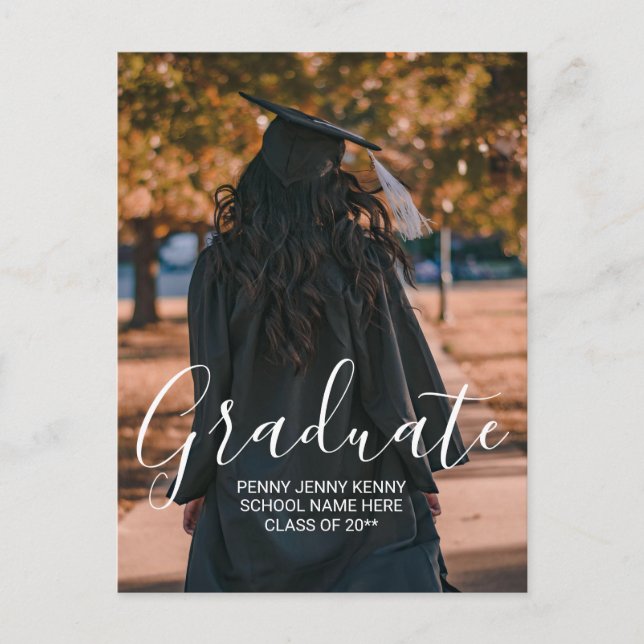 Graduation photo custom modern stylish script  postcard (Front)