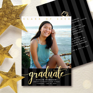 Graduation photo elegant script black real gold