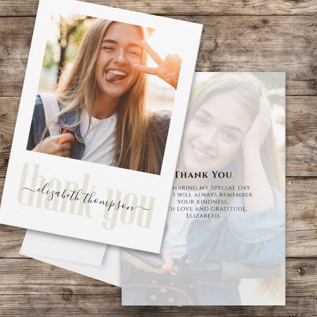 Graduation Photo Elegant Script Custom Thank You Card (Creator Uploaded)
