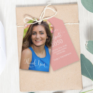 Graduation Photo Elegant Thank You Favour Peach Gift Tags