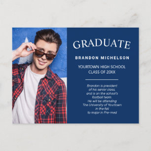Graduation Photo Faire-part Invitation Bleu