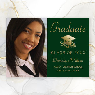 Graduation Photo Gold Grad Cap Diploma Green Announcement