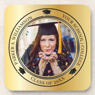 Graduation Photo Gold Tone Grad Cap Class Year  Coaster