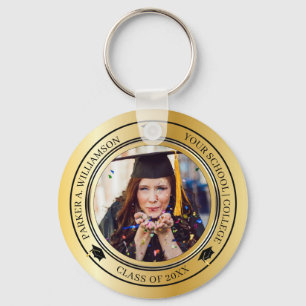 Graduation Photo Gold Tone Grad Cap Class Year  Ke Keychain