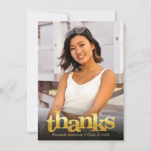 Graduation photo gold typography bold modern thank you card