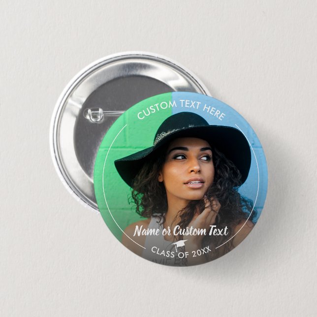 Graduation Photo Grad Cap Class of 20XX Custom 2 Inch Round Button (Front & Back)
