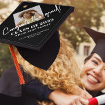 Graduation photo graduate class of 2025 congrats graduation cap topper<br><div class="desc">Class of 2024 graduation photo simple modern script "congrats the grad" black and white cap topper.          Personalize it with your photo,  name,  and graduation year!</div>