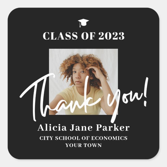 Graduation photo graduate class of thank you  square sticker (Front)