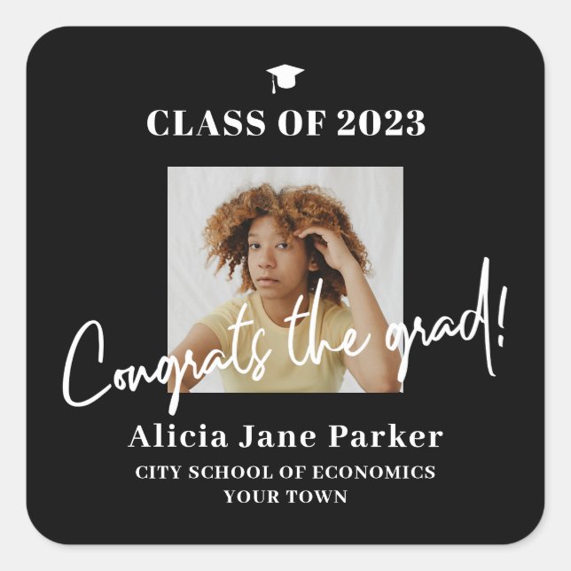 Graduation photo graduate class of year congrats square sticker (Front)
