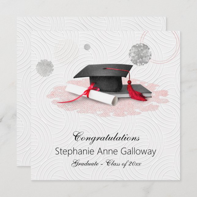 Graduation Photo Graphic Mortar Board White Swirls Announcement (Front/Back)