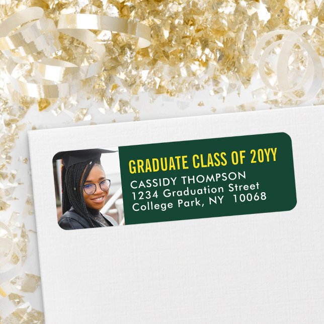 Graduation Photo Green and Gold Return Address (Creator Uploaded)