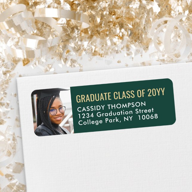 Graduation Photo Green Gold White Adresse de retou (Créateur téléchargé)