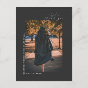 Graduation Photo Grey Line Art Thank You Postcard